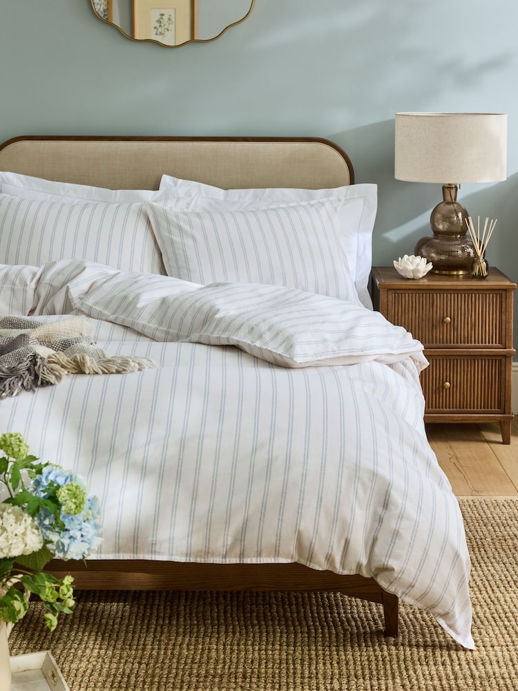 Laura Ashley Chalk Blue Henley Stripe 100% Cotton Duvet Cover and Pillowcase Set - Image 1 of 5 Laura Ashley Chalk Blue Henley Stripe 100% Cotton Duvet Cover and Pillowcase Set - Image 1 of 5