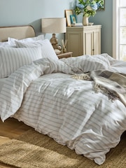Laura Ashley Chalk Blue Henley Stripe 100% Cotton Duvet Cover and Pillowcase Set - Image 2 of 5