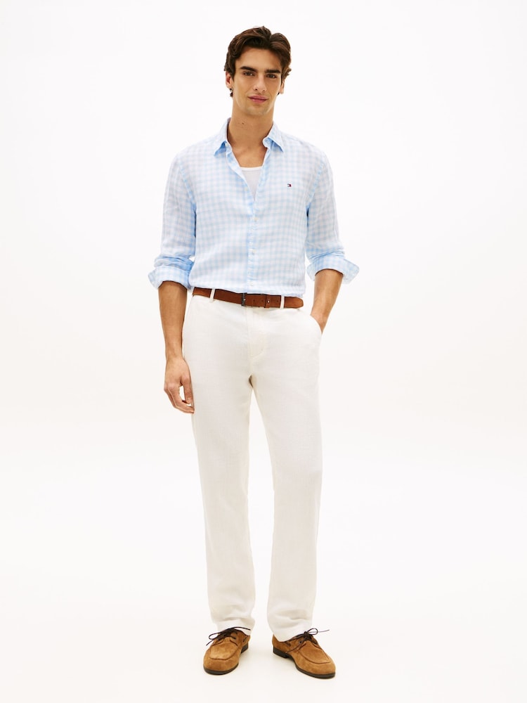 Tommy Hilfiger Blue Regular Fit Gingham Check Pure Linen Shirt - Image 2 of 5
