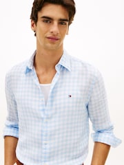 Tommy Hilfiger Blue Regular Fit Gingham Check Pure Linen Shirt - Image 4 of 5