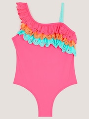 Monsoon Pink Asymmetrical Broderie Tier Swimsuit - Image 2 of 4