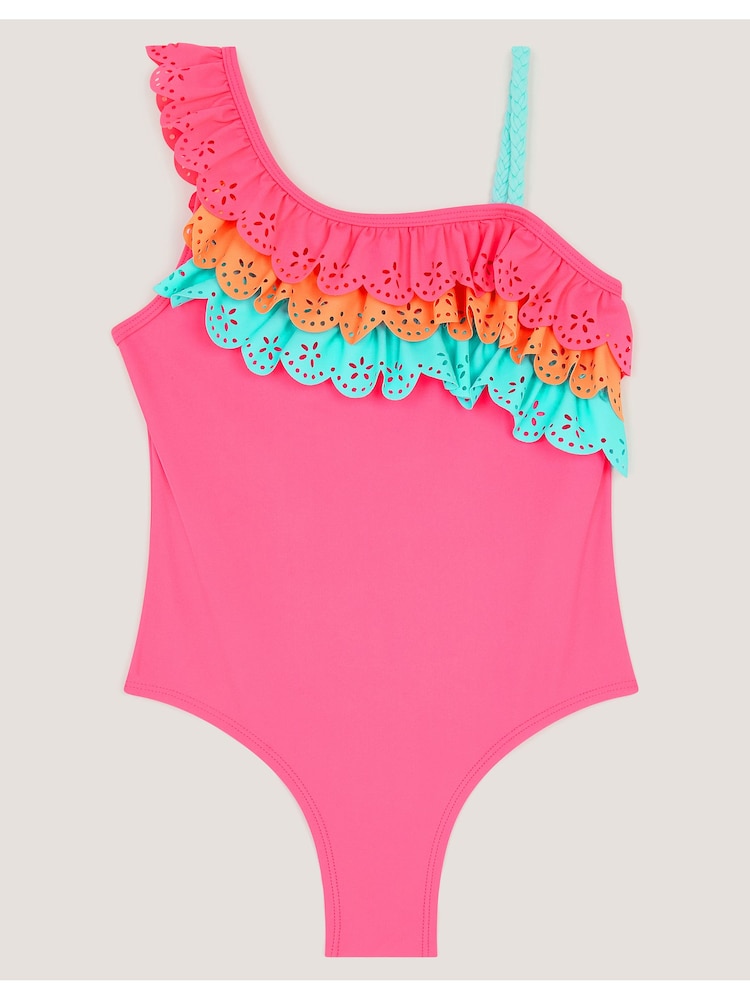 Monsoon Pink Asymmetrical Broderie Tier Swimsuit - Image 2 of 4