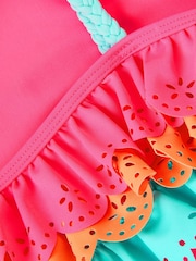 Monsoon Pink Asymmetrical Broderie Tier Swimsuit - Image 4 of 4