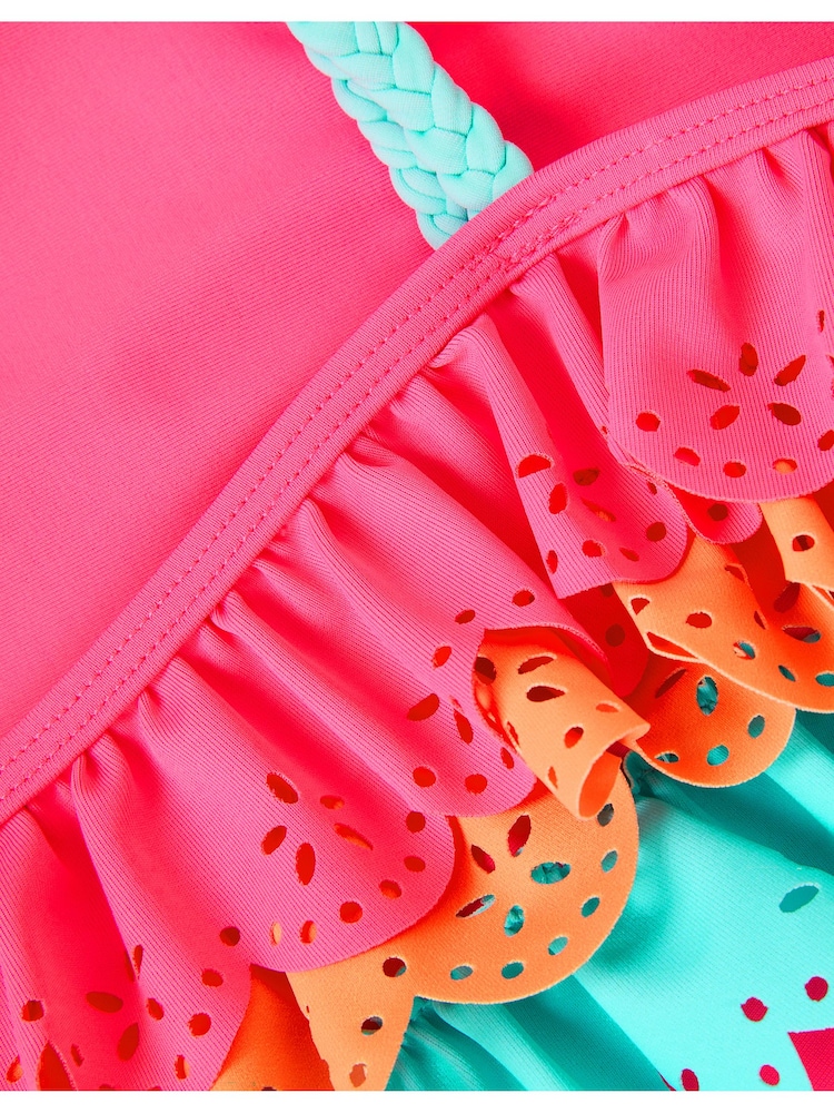 Monsoon Pink Asymmetrical Broderie Tier Swimsuit - Image 4 of 4
