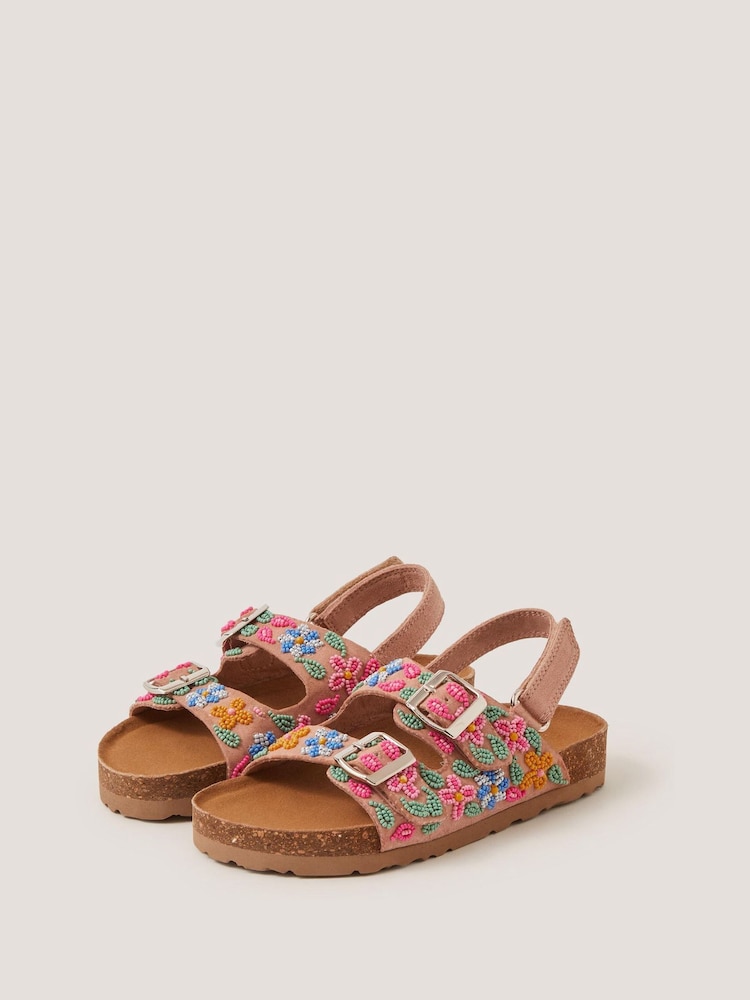 Monsoon Brown Floral Beaded Buckle Strap Sandals - Image 1 of 3