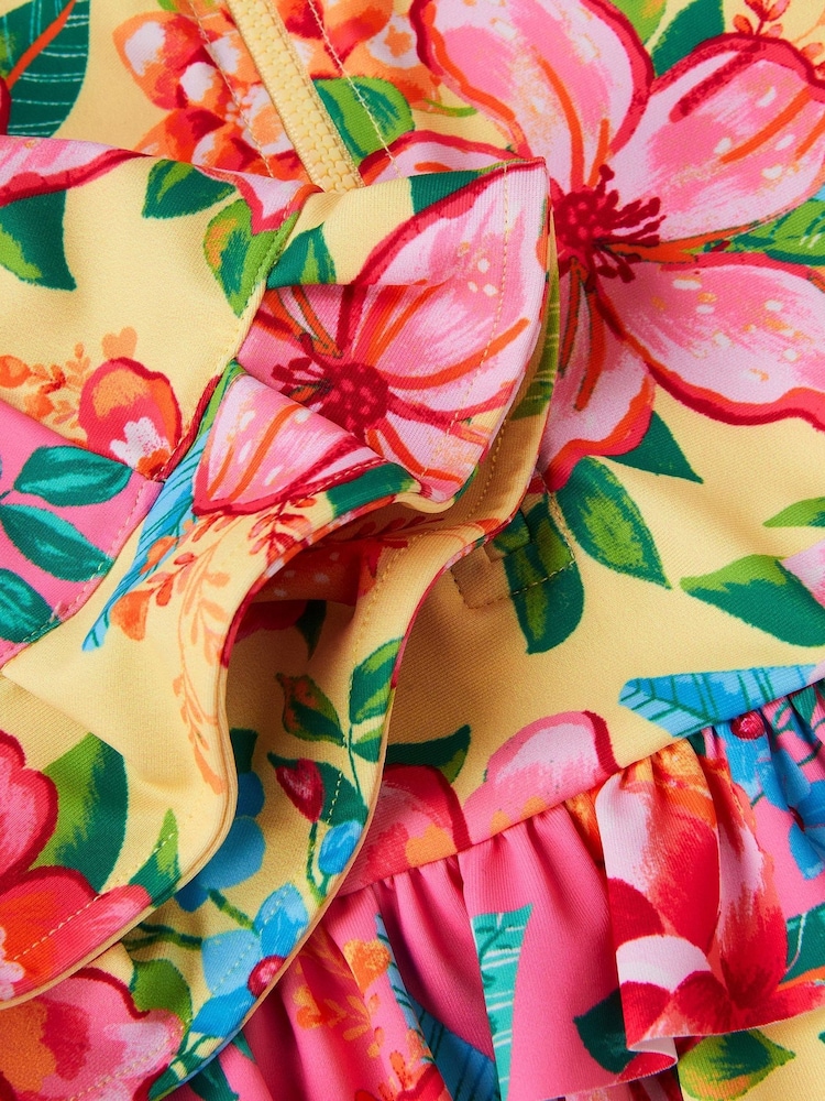 Monsoon Yellow Baby Floral UPF50+ Swimsuit And Hat - Image 3 of 3