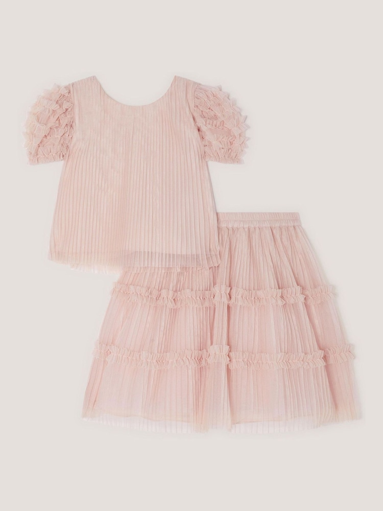 Monsoon Pink Ruffled Pleated Top & Skirt Set - Image 1 of 3 Monsoon Pink Ruffled Pleated Top & Skirt Set - Image 1 of 3