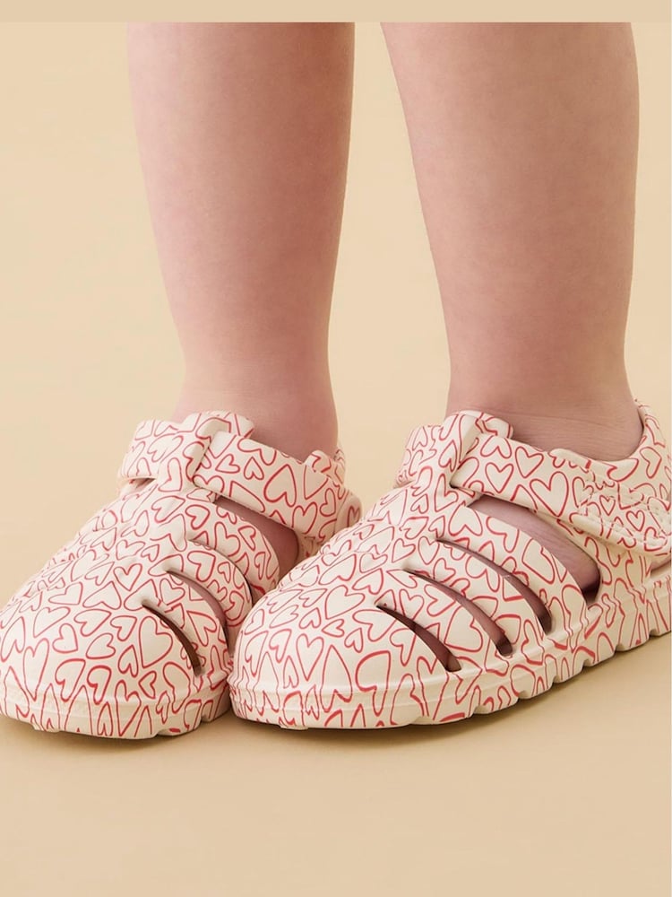 KIDLY by MORI Cream Soft Foam Clog Heart Print Sandals - Image 1 of 5