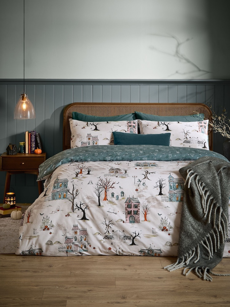 Furn White Ghost Town Reversible Duvet Cover and Pillowcase Set - Image 1 of 4 Furn White Ghost Town Reversible Duvet Cover and Pillowcase Set - Image 1 of 4