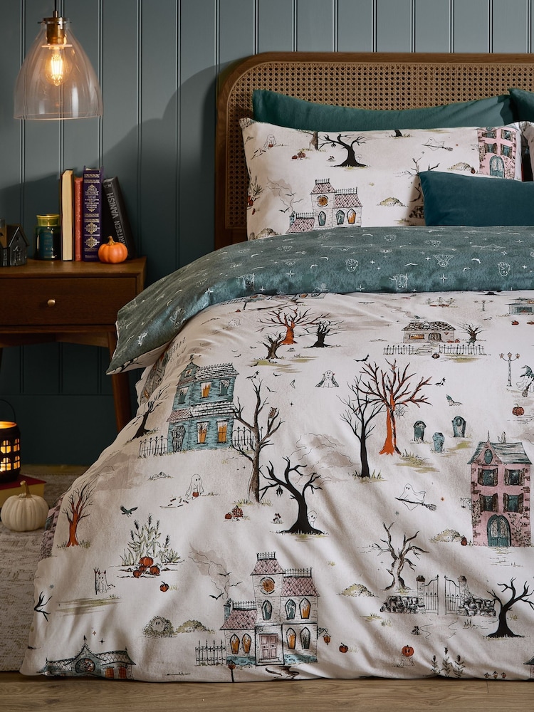 Furn White Ghost Town Reversible Duvet Cover and Pillowcase Set - Image 4 of 4 Furn White Ghost Town Reversible Duvet Cover and Pillowcase Set - Image 4 of 4