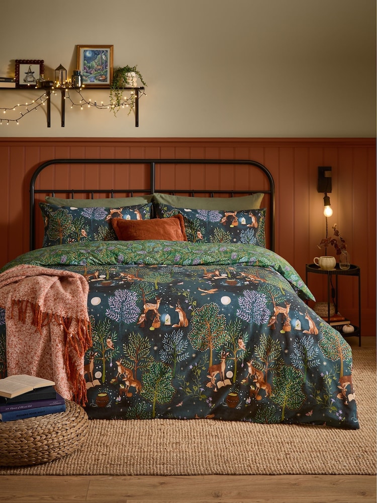 Furn Navy Woodland Rituals Reversible Duvet Cover and Pillowcase Set - Image 1 of 3 Furn Navy Woodland Rituals Reversible Duvet Cover and Pillowcase Set - Image 1 of 3