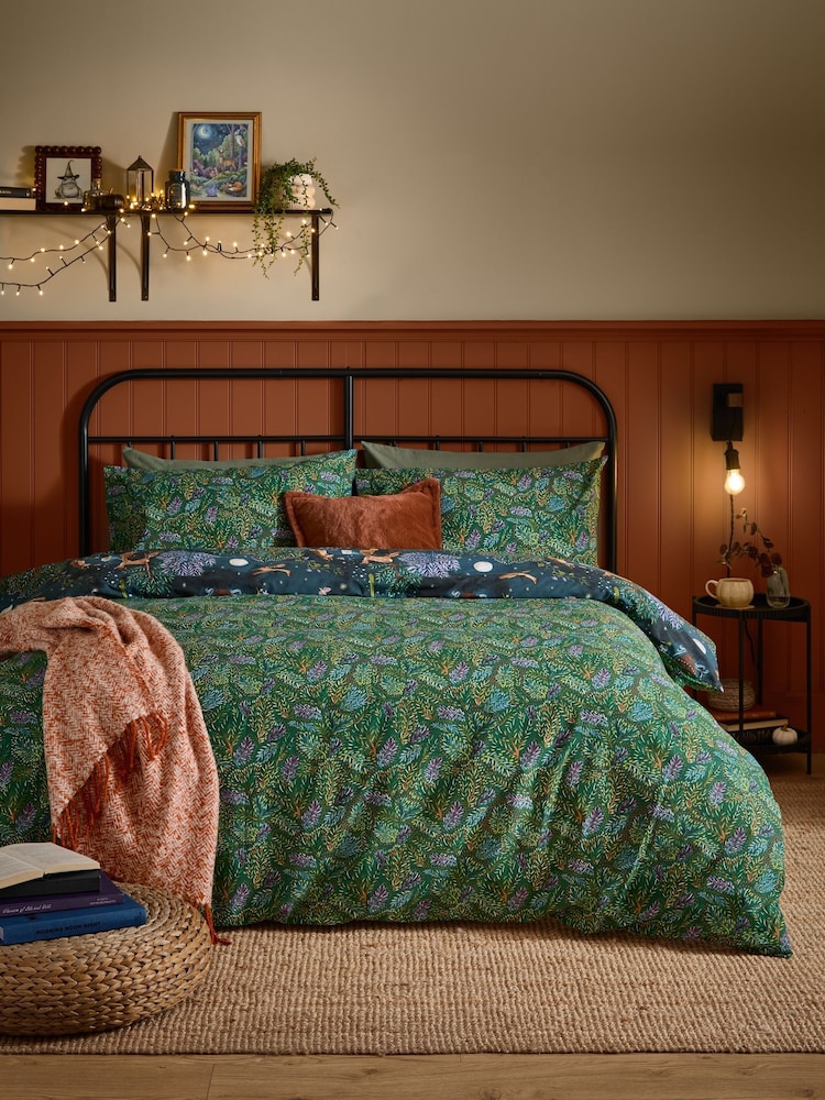 Furn Navy Woodland Rituals Reversible Duvet Cover and Pillowcase Set - Image 2 of 3 Furn Navy Woodland Rituals Reversible Duvet Cover and Pillowcase Set - Image 2 of 3