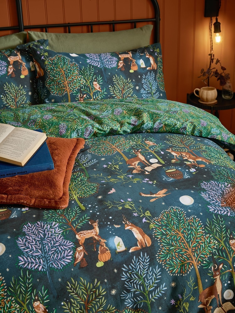 Furn Navy Woodland Rituals Reversible Duvet Cover and Pillowcase Set - Image 3 of 3 Furn Navy Woodland Rituals Reversible Duvet Cover and Pillowcase Set - Image 3 of 3