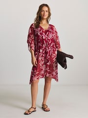 JD Williams Pink Printed Mini Beach Kaftan - Image 1 of 4