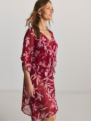 JD Williams Pink Printed Mini Beach Kaftan - Image 3 of 4
