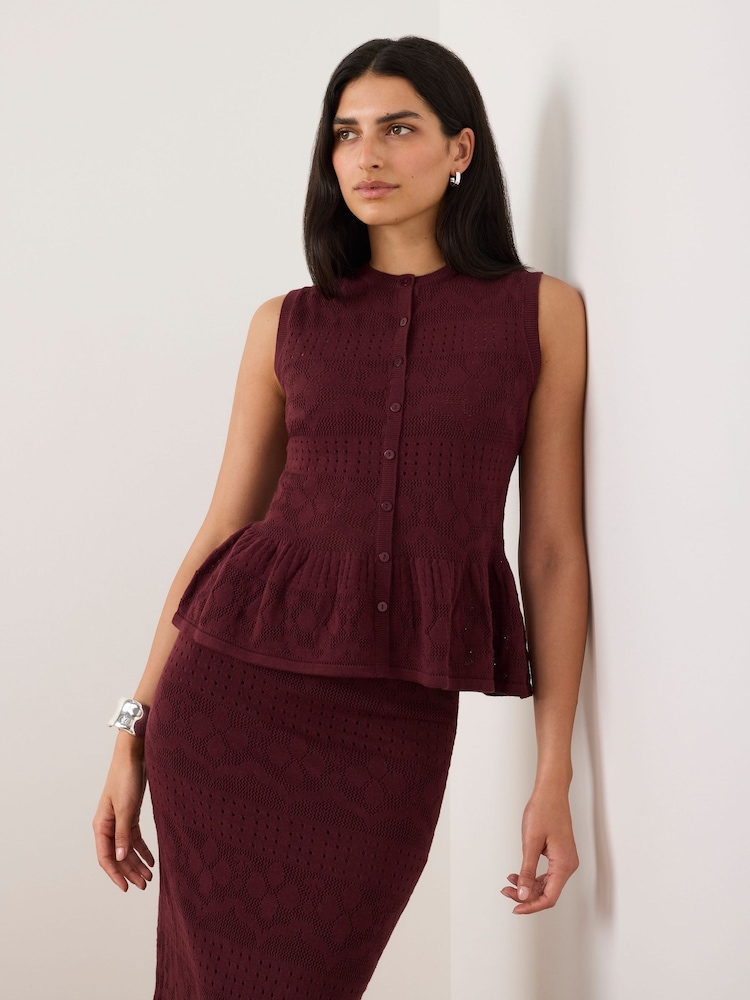 Mint Velvet Red Cotton Pointelle Knit Top - Image 1 of 7 Mint Velvet Red Cotton Pointelle Knit Top - Image 1 of 7