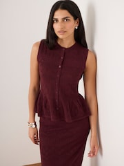 Mint Velvet Red Cotton Pointelle Knit Top - Image 3 of 7