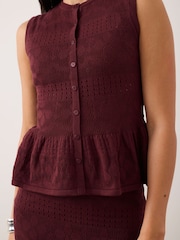 Mint Velvet Red Cotton Pointelle Knit Top - Image 4 of 7