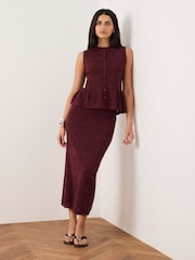 Mint Velvet Red Cotton Pointelle Knit Top - Image 5 of 7