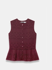 Mint Velvet Red Cotton Pointelle Knit Top - Image 6 of 7