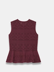 Mint Velvet Red Cotton Pointelle Knit Top - Image 7 of 7