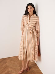 Mint Velvet Orange Stripe Wrap Midi Shirt Dress - Image 2 of 8