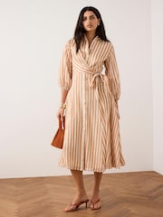 Mint Velvet Orange Stripe Wrap Midi Shirt Dress - Image 4 of 8