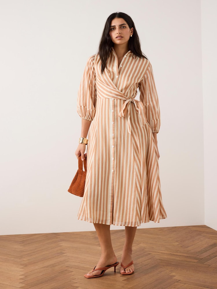 orange and white striped shirt dress Striped cotton shirt dress BEST woman | CORAL