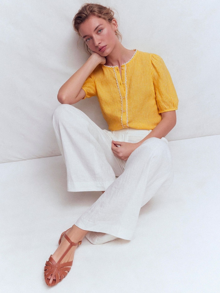 Boden Yellow Leah Short Sleeve Linen Top - Image 1 of 6