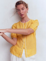 Boden Yellow Leah Short Sleeve Linen Top - Image 2 of 6