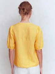 Boden Yellow Leah Short Sleeve Linen Top - Image 3 of 6