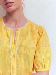 Boden Yellow Leah Short Sleeve Linen Top - Image 5 of 6