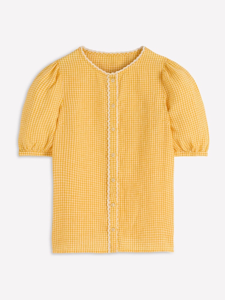 Boden Yellow Leah Short Sleeve Linen Top - Image 6 of 6