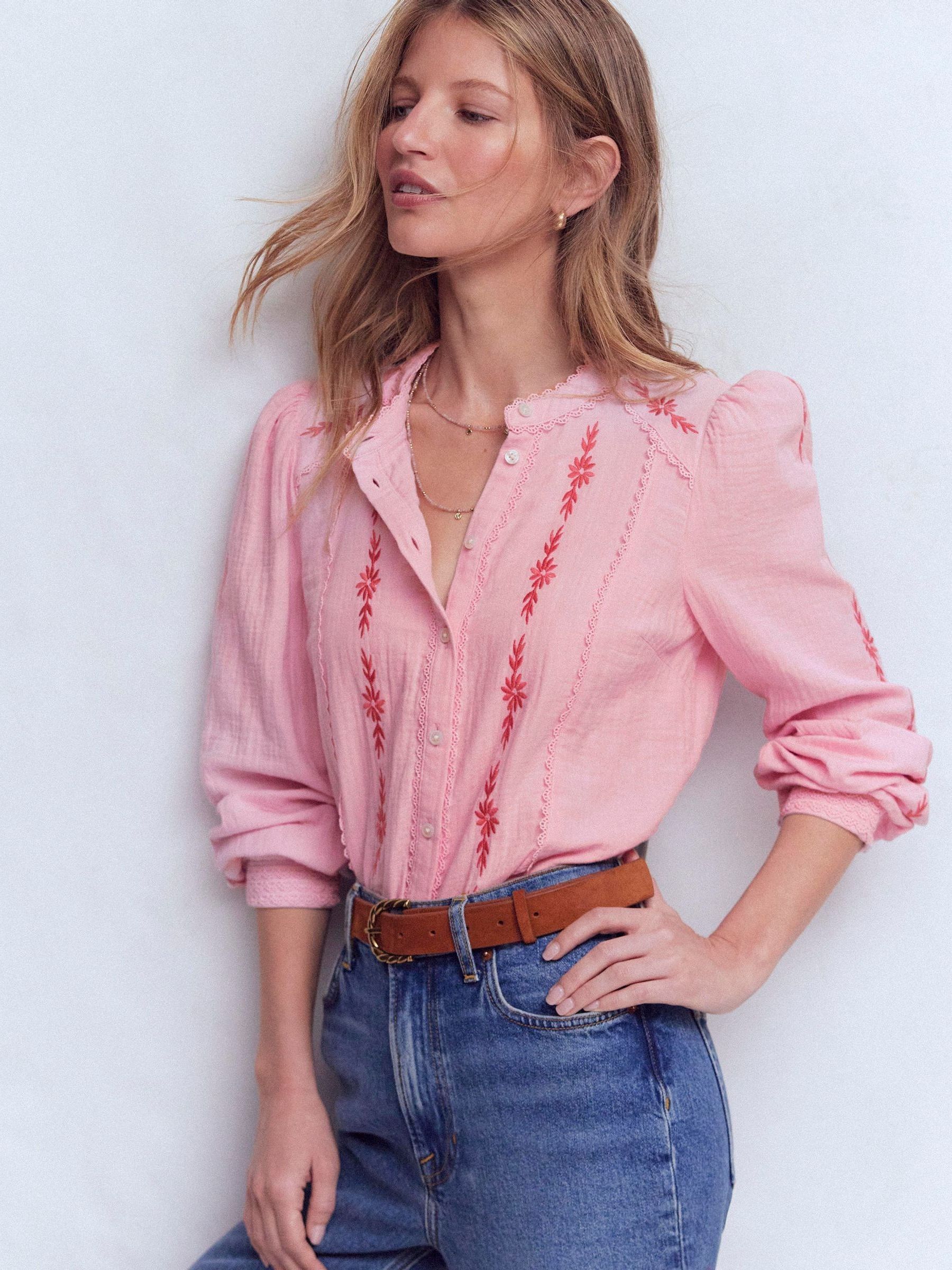 Buy Boden Pink Rhea Trim Doublecloth Top from the Next UK online shop