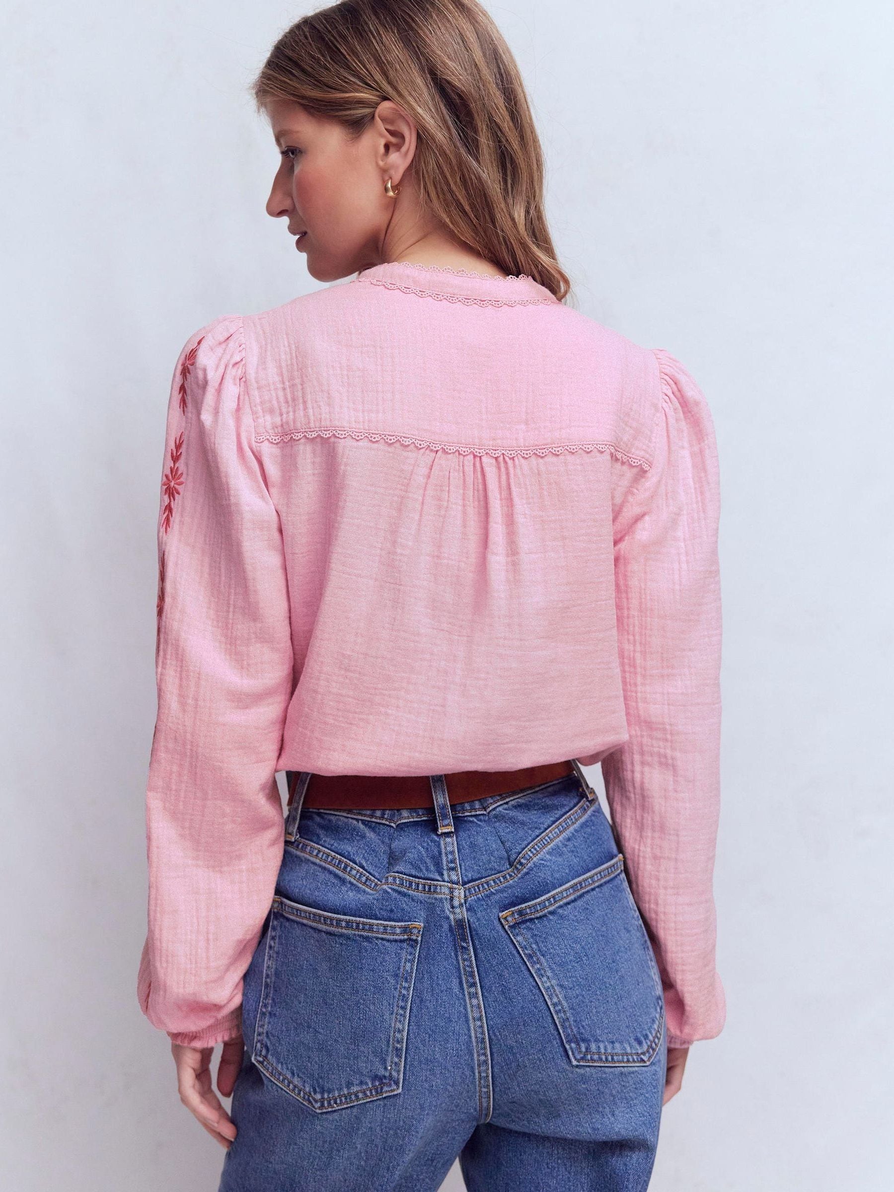 Buy Boden Pink Rhea Trim Doublecloth Top from the Next UK online shop