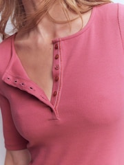 Boden Pink Short Sleeve Rib Henley T-Shirt - Image 2 of 5