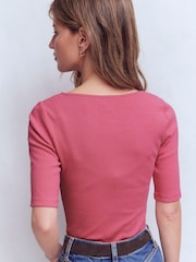 Boden Pink Short Sleeve Rib Henley T-Shirt - Image 3 of 5