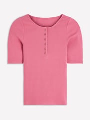 Boden Pink Short Sleeve Rib Henley T-Shirt - Image 5 of 5
