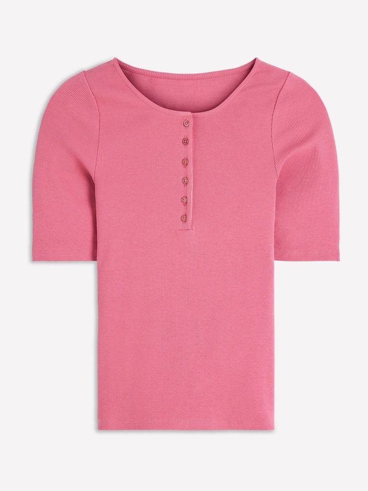 Boden Pink Short Sleeve Rib Henley T-Shirt - Image 5 of 5