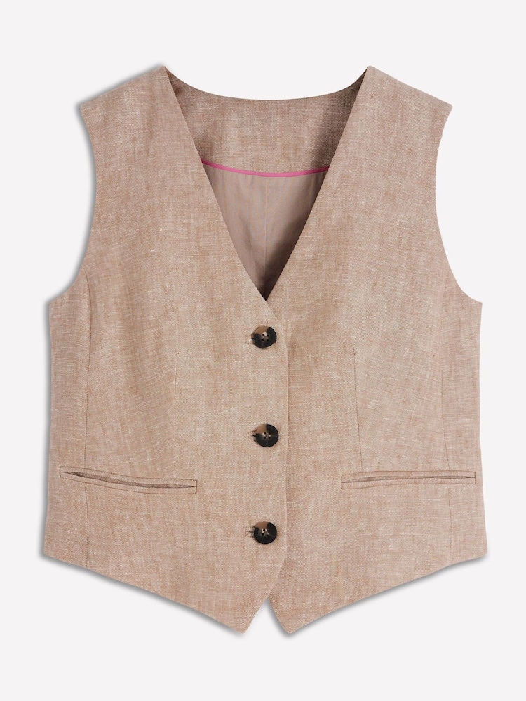 Boden Brown V-neck Linen Waistcoat - Image 5 of 5 Boden Brown V-neck Linen Waistcoat - Image 5 of 5