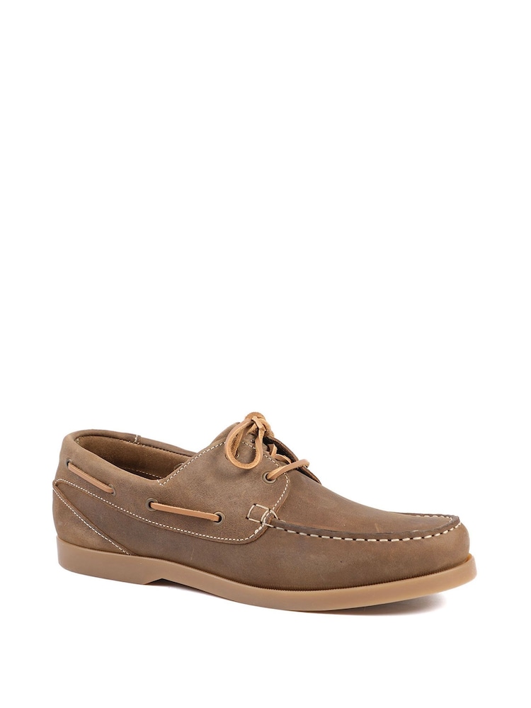 Jones Bootmaker Tobacco Wide Fit Parsons Leather Boat Shoes - Image 2 of 5