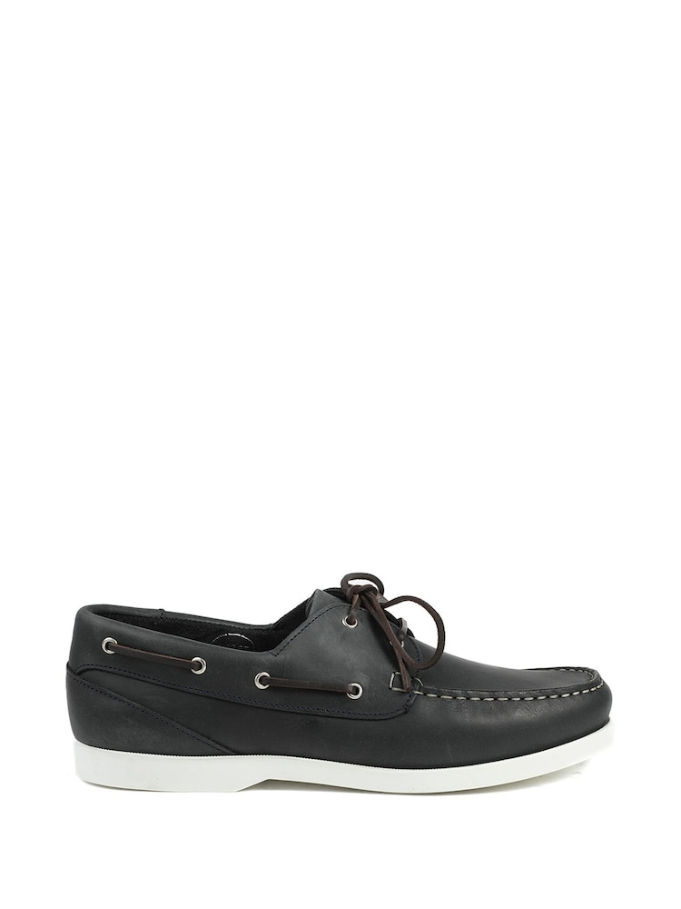 Jones Bootmaker Navy Wide Fit Parsons Leather Boat Shoes - Image 1 of 6