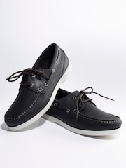 Jones Bootmaker Navy Wide Fit Parsons Leather Boat Shoes - Image 6 of 6