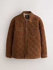 Brown Quilted Cord Borg Lined Shacket - Image 1 of 5