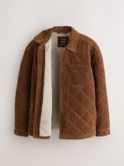 Brown Quilted Cord Borg Lined Shacket - Image 2 of 5