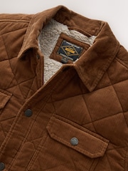 Brown Quilted Cord Borg Lined Shacket - Image 3 of 5