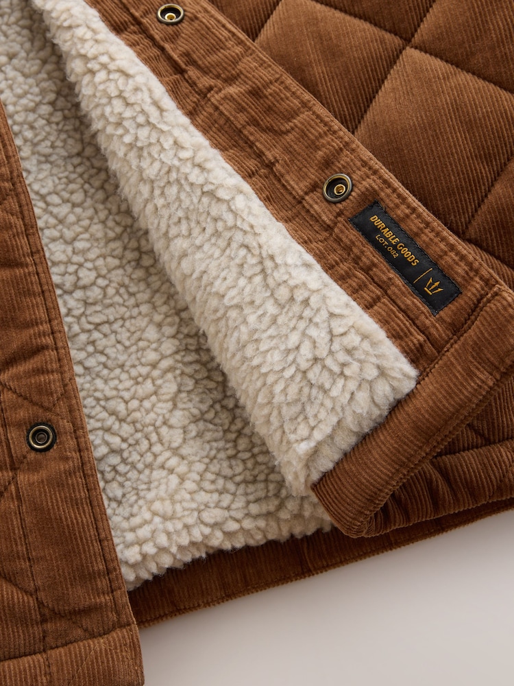 Brown Quilted Cord Borg Lined Shacket - Image 5 of 5 Brown Quilted Cord Borg Lined Shacket - Image 5 of 5