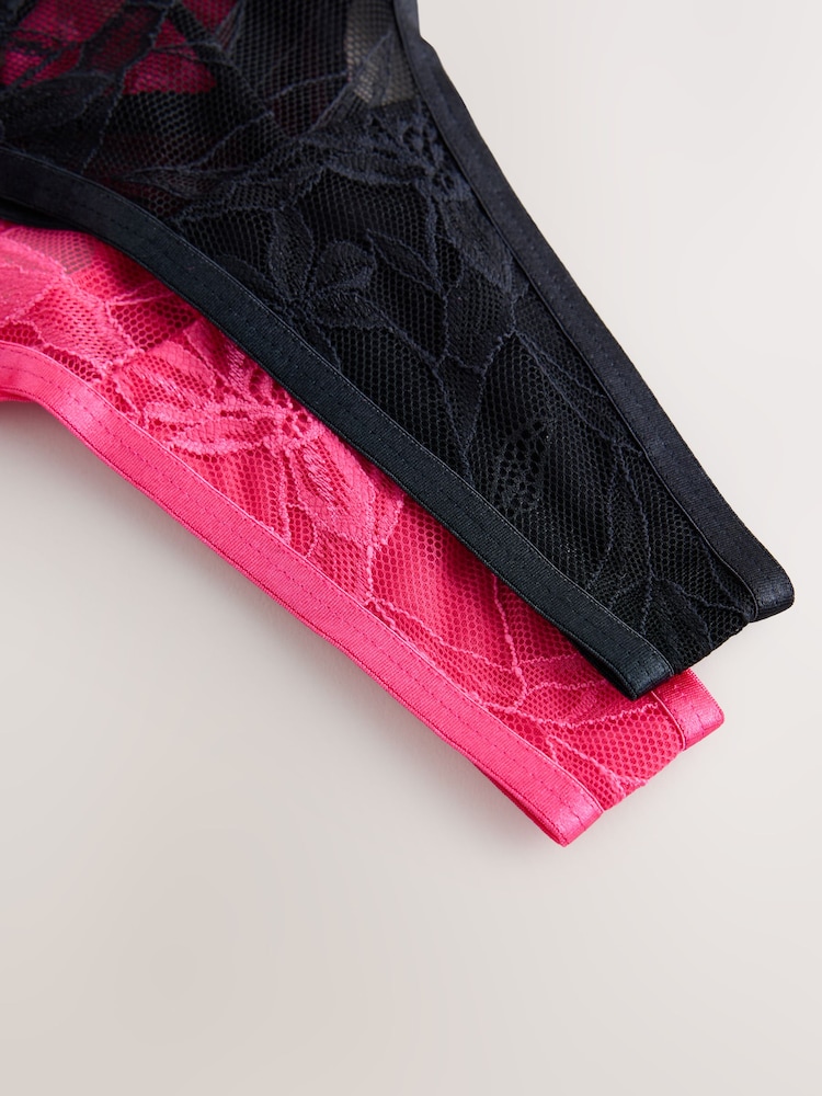 Pink/Black Lace Strappy Thongs 2 Pack - Image 8 of 8