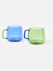 Oliver Bonas Set of 2 Blue Stacking Glass Mugs - Image 1 of 5