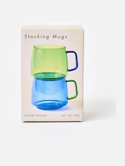 Oliver Bonas Set of 2 Blue Stacking Glass Mugs - Image 5 of 5